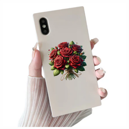 Red Roses Green Leaves Tied Bouquet Vinyl Sticker Decal