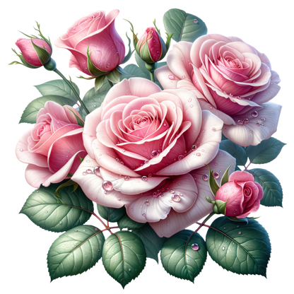 Pink Roses Green Leaves Water Drops Vinyl Sticker Decal