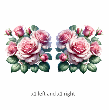 Pink Roses Green Leaves Water Drops Vinyl Sticker Decal