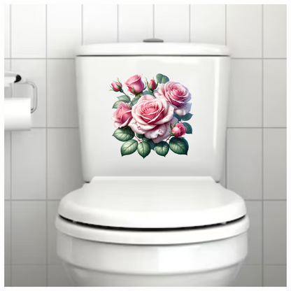 Pink Roses Green Leaves Water Drops Vinyl Sticker Decal