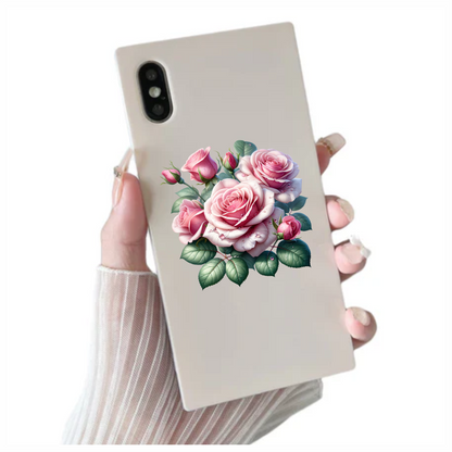 Pink Roses Green Leaves Water Drops Vinyl Sticker Decal
