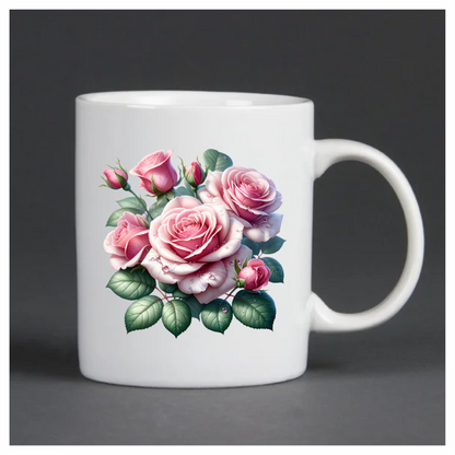 Pink Roses Green Leaves Water Drops Vinyl Sticker Decal