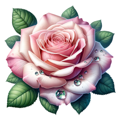 Pink Rose Green Leaves Water Drops Vinyl Sticker Decal
