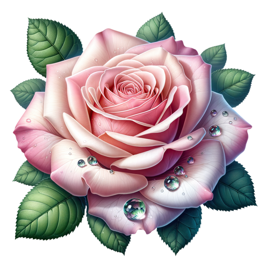 Pink Rose Green Leaves Water Drops Vinyl Sticker Decal