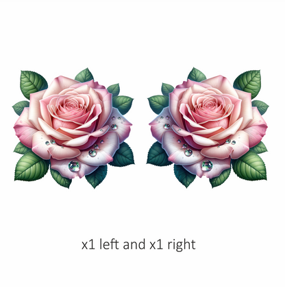 Pink Rose Green Leaves Water Drops Vinyl Sticker Decal