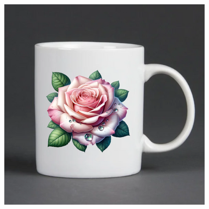 Pink Rose Green Leaves Water Drops Vinyl Sticker Decal