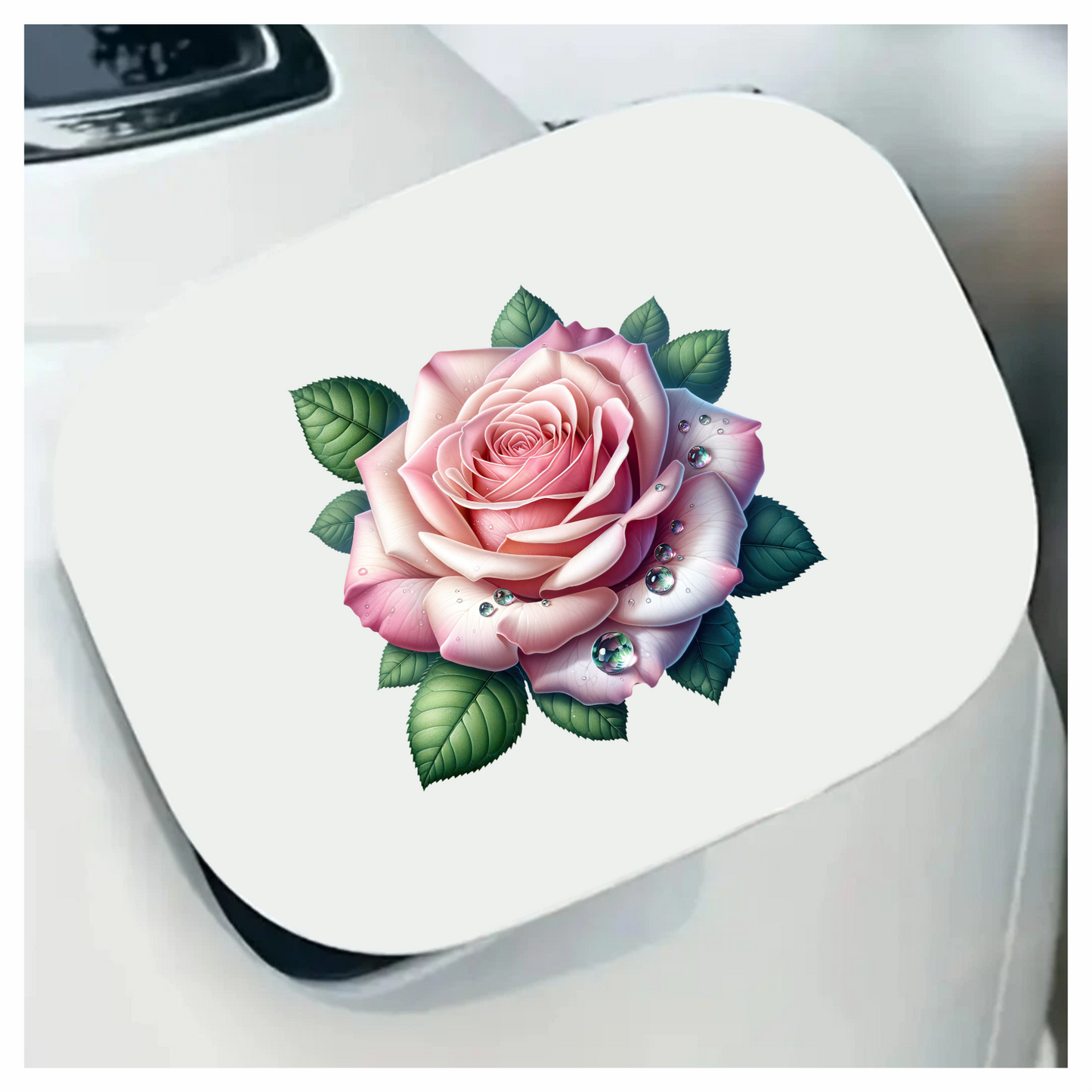 Pink Rose Green Leaves Water Drops Vinyl Sticker Decal