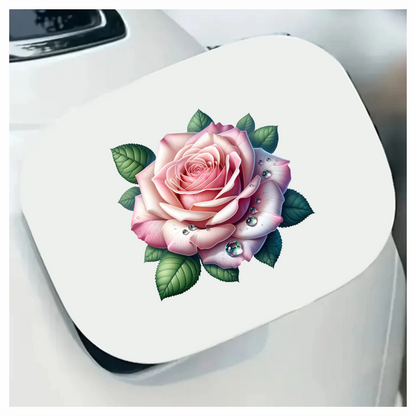 Pink Rose Green Leaves Water Drops Vinyl Sticker Decal