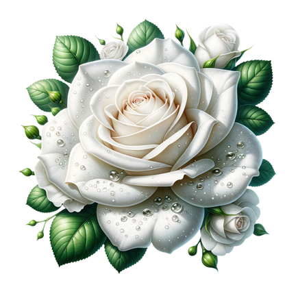 White Rose Green Leaves Water Drops Vinyl Sticker Decal