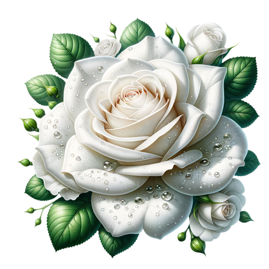 White Rose Green Leaves Water Drops Vinyl Sticker Decal