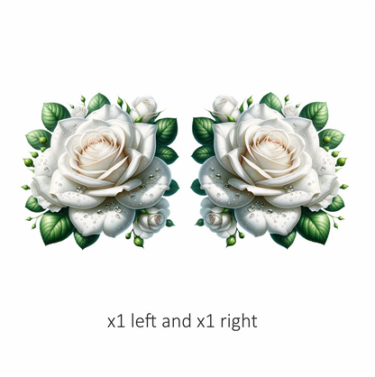 White Rose Green Leaves Water Drops Vinyl Sticker Decal