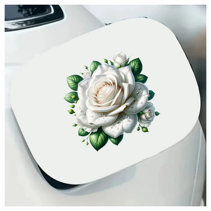 White Rose Green Leaves Water Drops Vinyl Sticker Decal