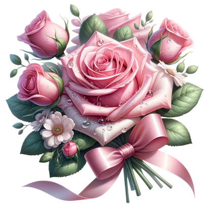 Pink Roses Flowers Leaves Ribbon Vinyl Sticker Decal