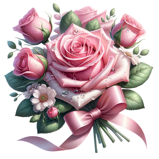 Pink Roses Flowers Leaves Ribbon Vinyl Sticker Decal