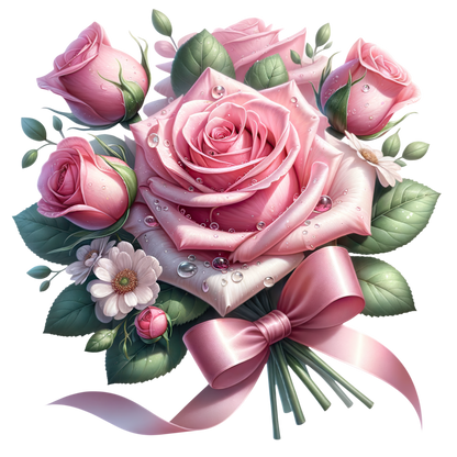 Pink Roses Flowers Leaves Ribbon Vinyl Sticker Decal