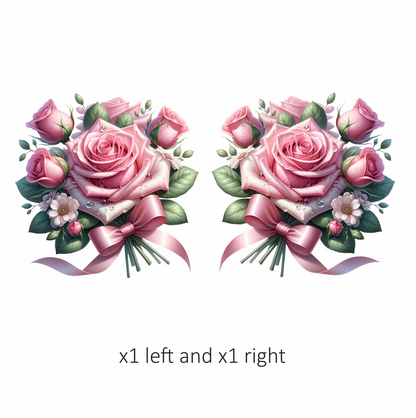 Pink Roses Flowers Leaves Ribbon Vinyl Sticker Decal