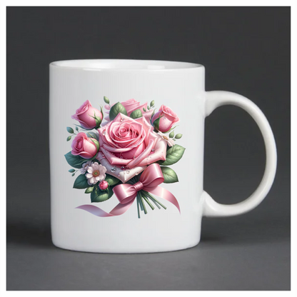 Pink Roses Flowers Leaves Ribbon Vinyl Sticker Decal