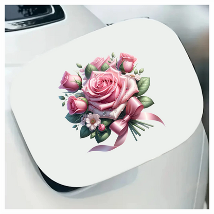 Pink Roses Flowers Leaves Ribbon Vinyl Sticker Decal