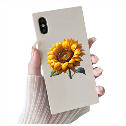 Sunflower Yellow Bright Green Leaves Vinyl Sticker Decal