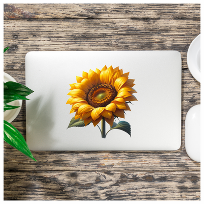 Sunflower Yellow Bright Green Leaves Vinyl Sticker Decal