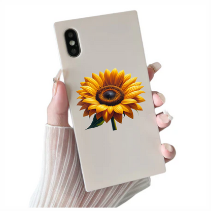Yellow Sunflower Bright Petals Green Stem Vinyl Sticker Decal