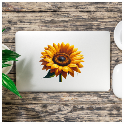 Yellow Sunflower Bright Petals Green Stem Vinyl Sticker Decal