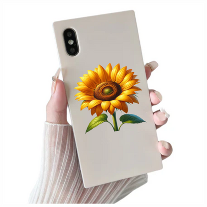 Yellow Sunflower Blooming Green Leaves Vinyl Sticker Decal