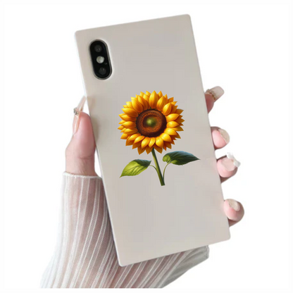 Yellow Sunflower Green Leaves Single Stem Vinyl Sticker Decal