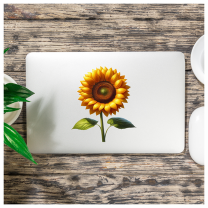 Yellow Sunflower Green Leaves Single Stem Vinyl Sticker Decal