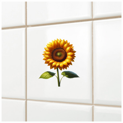 Yellow Sunflower Green Leaves Single Stem Vinyl Sticker Decal