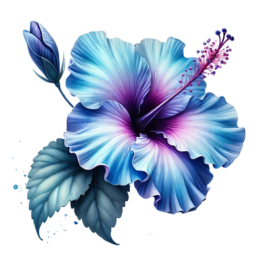 Blue Hibiscus Flower Leaf Bud Vinyl Sticker Decal
