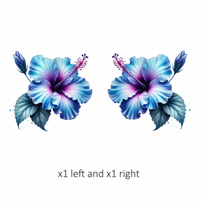 Blue Hibiscus Flower Leaf Bud Vinyl Sticker Decal