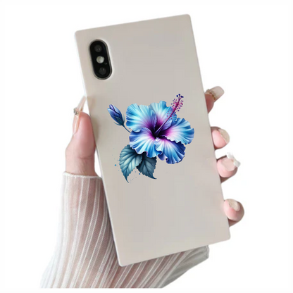 Blue Hibiscus Flower Leaf Bud Vinyl Sticker Decal