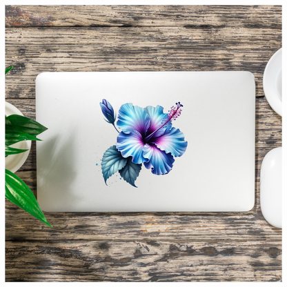 Blue Hibiscus Flower Leaf Bud Vinyl Sticker Decal