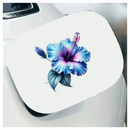 Blue Hibiscus Flower Leaf Bud Vinyl Sticker Decal