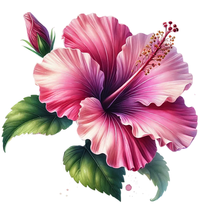 Pink Hibiscus Flower Green Leaves Vinyl Sticker Decal