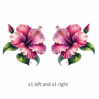Pink Hibiscus Flower Green Leaves Vinyl Sticker Decal