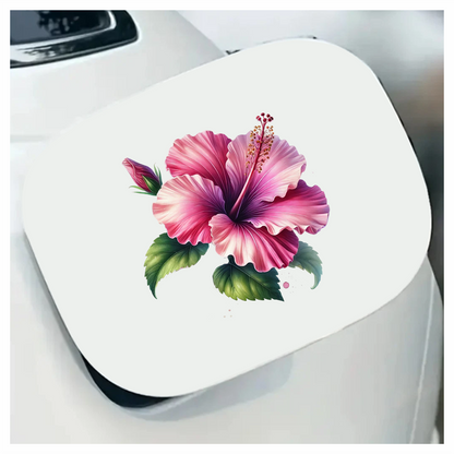 Pink Hibiscus Flower Green Leaves Vinyl Sticker Decal