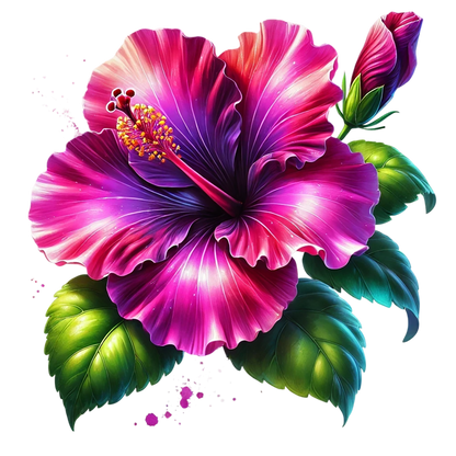 Pink Hibiscus Flower Green Leaves Vinyl Sticker Decal