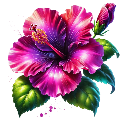 Pink Hibiscus Flower Green Leaves Vinyl Sticker Decal