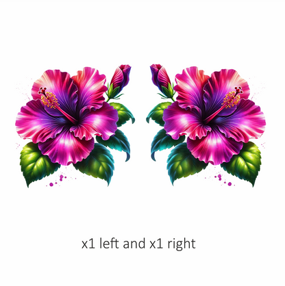 Pink Hibiscus Flower Green Leaves Vinyl Sticker Decal