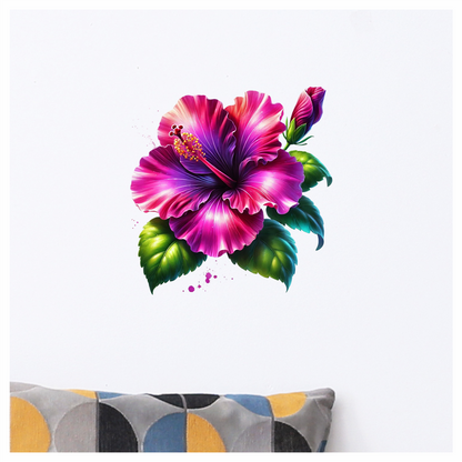 Pink Hibiscus Flower Green Leaves Vinyl Sticker Decal