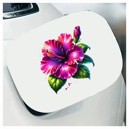 Pink Hibiscus Flower Green Leaves Vinyl Sticker Decal