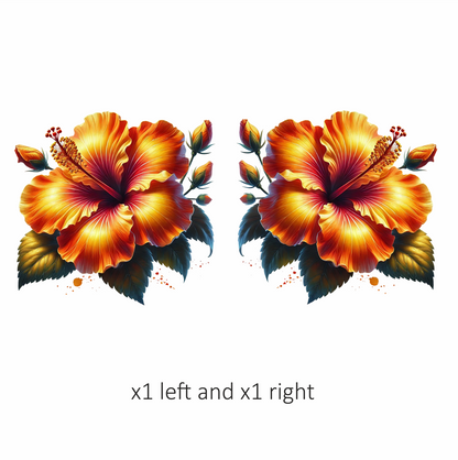 Orange Hibiscus Flower Green Leaves Vinyl Sticker Decal