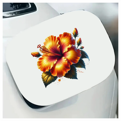 Orange Hibiscus Flower Green Leaves Vinyl Sticker Decal