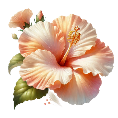 Peach Hibiscus Flower Green Leaves Vinyl Sticker Decal