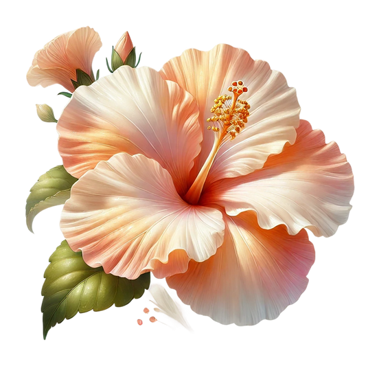 Peach Hibiscus Flower Green Leaves Vinyl Sticker Decal