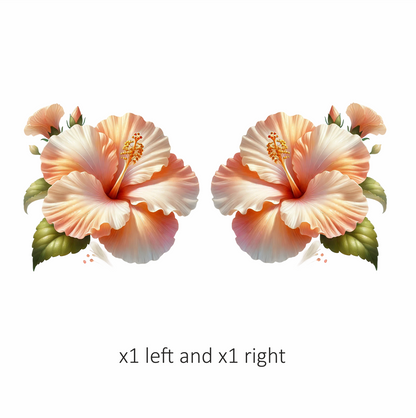 Peach Hibiscus Flower Green Leaves Vinyl Sticker Decal