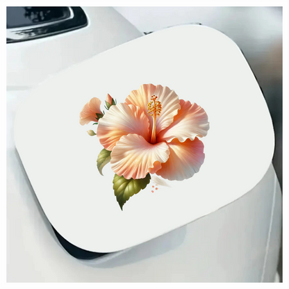 Peach Hibiscus Flower Green Leaves Vinyl Sticker Decal