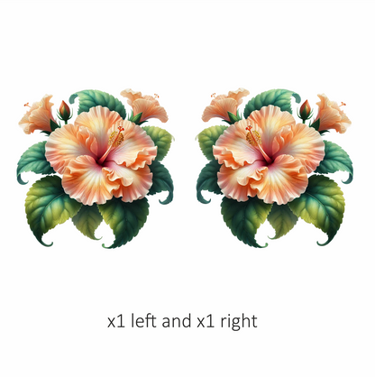 Peach Hibiscus Flower Green Leaves Vinyl Sticker Decal